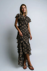 James Ruffle Maxi Dress in Black