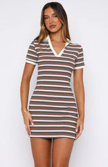 Say It Out Loud Mini Dress Chocolate/Grey Stripe