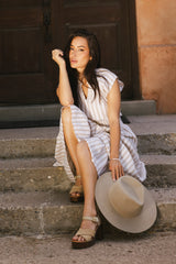 Claire Striped Maxi Dress in Taupe
