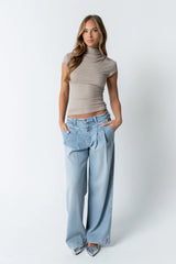 Kara Mock Neck Top in Taupe