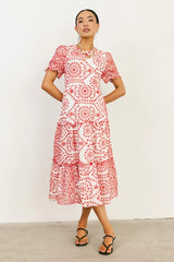 Alena Eyelet Lace Dress in Red