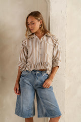 Avery Striped Blouse in Tan