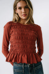 Harry Smocked Top in Brick