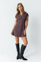 Lockie Pinstripe Mini Dress in Dark Brown