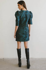 Kaylee Brocade Dress in Teal