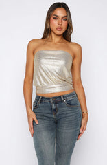 Girl Time Cinched Waist Strapless Top Champagne