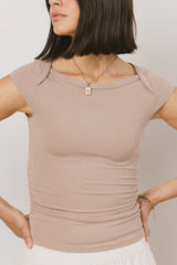 Leia Cap Sleeve Basic Top in Taupe