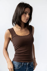 Sawyer Lace Trim Tank Top in Brown