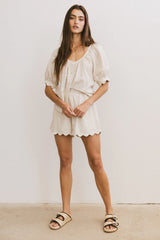 Owen Scalloped Top in Oatmeal