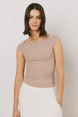 Leia Cap Sleeve Basic Top in Taupe