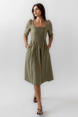 Paisley Smocked Midi Dress in Sage