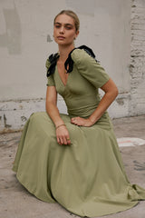 Nellie Drop Waist Maxi Dress in Sage