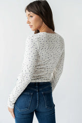 Archie Floral Top in Navy