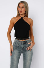 Endless Moment Cinched Waist Halter Top Black