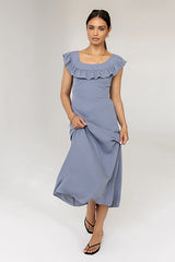 Lydia Ruffle Maxi Dress in Blue