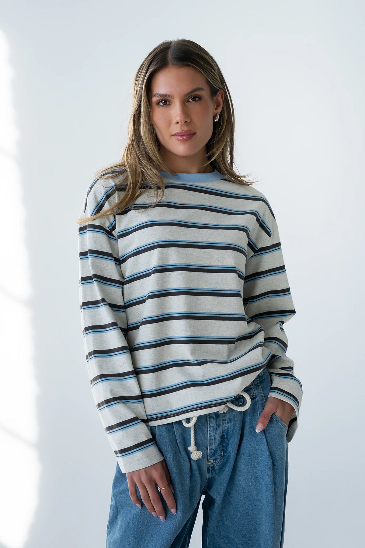 Kiana Striped Top in Grey