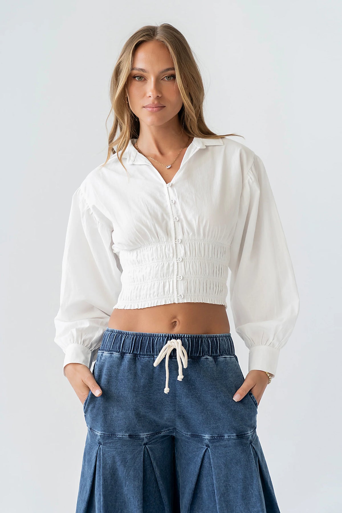 Yena Smocked Blouse in White