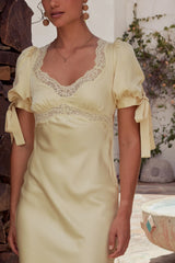 Amanda Lace Trim Maxi Dress in Butter Yellow