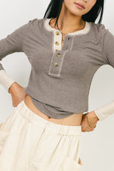 Elise Ribbed Top in Brown