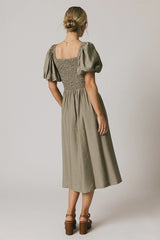 Janie Smocked Midi Dress in Olive