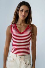 Kylen Striped Tank Top in Red